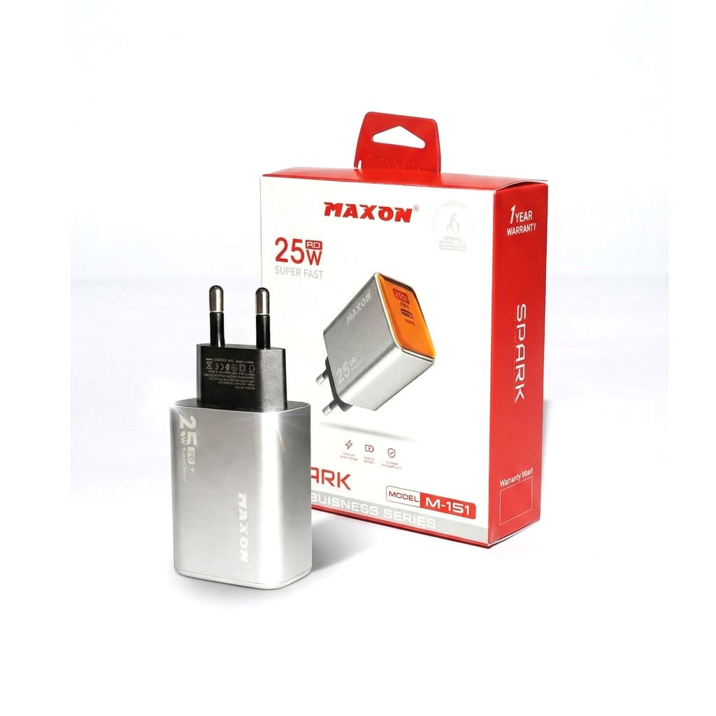 MAXON M-151 25W PD Super Fast Charger | SPARK Business Series | Type-C PD Fast Charging | Samsung 25W Super Fast Compatible | iPhone PD Fast | 1 Year Warranty